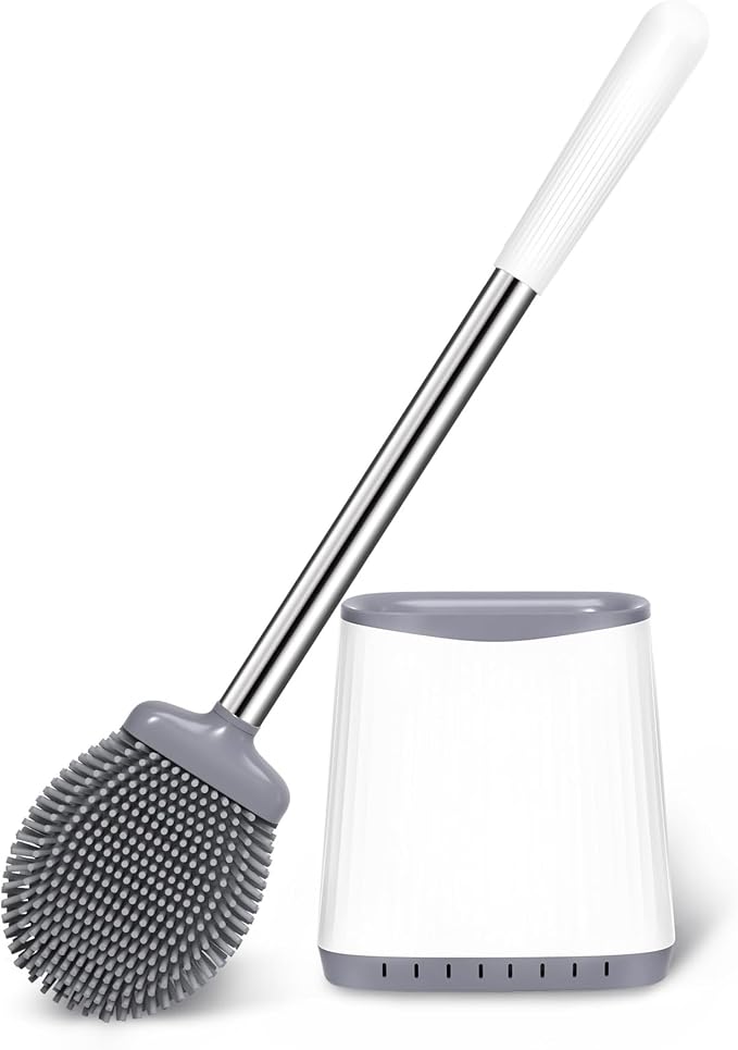 Toilet Brush, Silicone Toilet Brush and Holder Set, Flexible Toilet Bowl Brush by TRENTI