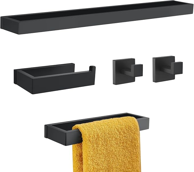 TNOMS Black Towel Bar Set, 5-Pieces Bathroom Hardware Set, 23.6 Inch Towel Rack by TNOMS