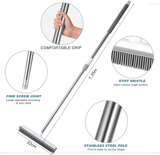 Pet Hair Removal Broom Long Handle Adjustable Carpet Rake Cat Dog Hair Remover - Image 2