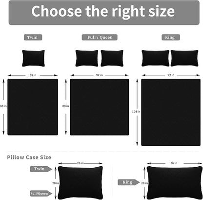 Easy-Going Twin Size Reversible Quilt Set with 1 Quilt and 1 Pillow Shams, Soft Bed Quilt Cover, Water Resistant Lightweight Microfiber Bedspread, Stain Resistant, Black/Beige