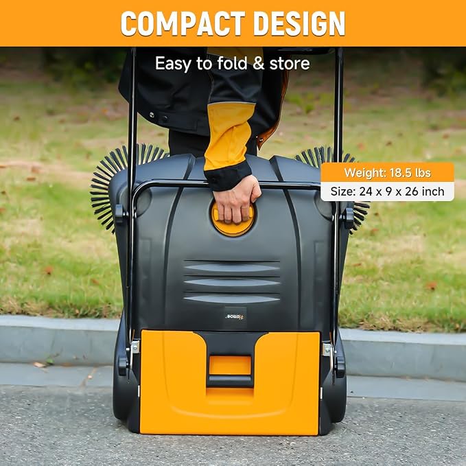 Hoteche 28-Inch Walk Behind Outdoor Manual Push Floor Sweeper, 4-Gallon Capacity - Image 6