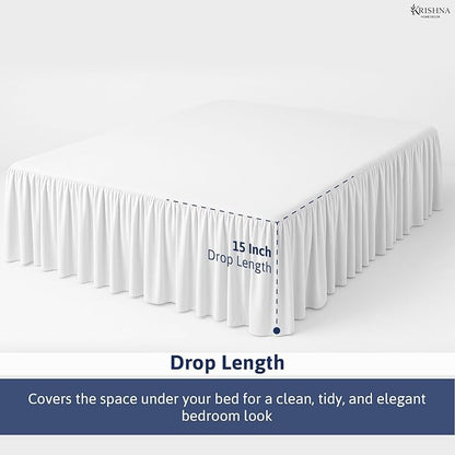 KRISHNA Ruffled Bed Skirt with Split Corners King, 100% Microfiber Hotel Quality, 15 Inch Drop Dust Ruffle Gathered Bedskirt with Platform, 78" x 80", White