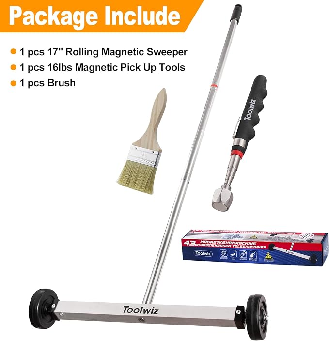 Toolwiz 17" Rolling Magnetic Sweeper 8.8lbs, - Image 7