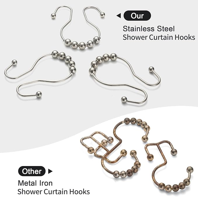 Goowin Shower Curtain Hooks, Stainless Steel Shower Curtain Hangers, Double - Image 2