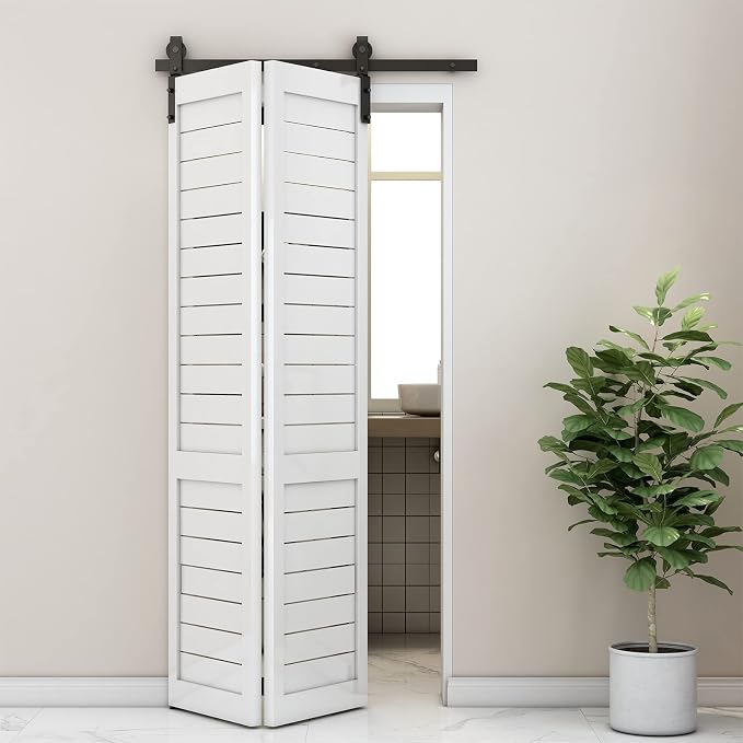 48" Bi-Folding Sliding Barn Door Hardware Track Kit, Smoothly&Quietly, Side - Image 9