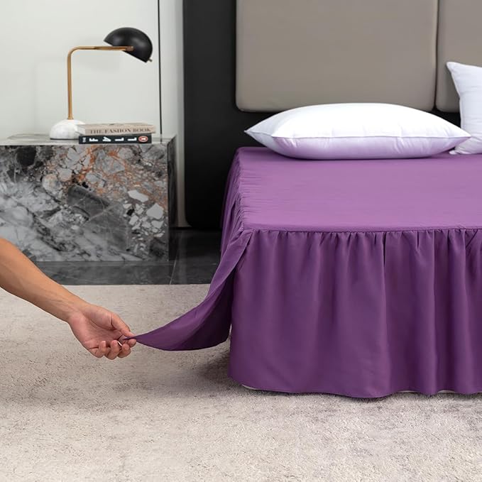 Bed Skirt King Size Ruffled Bed Skirt with Split Corners, King Bed Skirt 14 Inch Drop, King Size Bed Skirt Grape for Ruffled Bed Skirt with Split Corners, Bed Skirt King Size