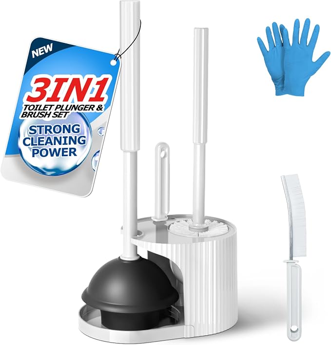 3 in 1 Toilet Brush and Plunger Set, Toilet Bowl Brush Plunger Set, Toilet by FORASTO
