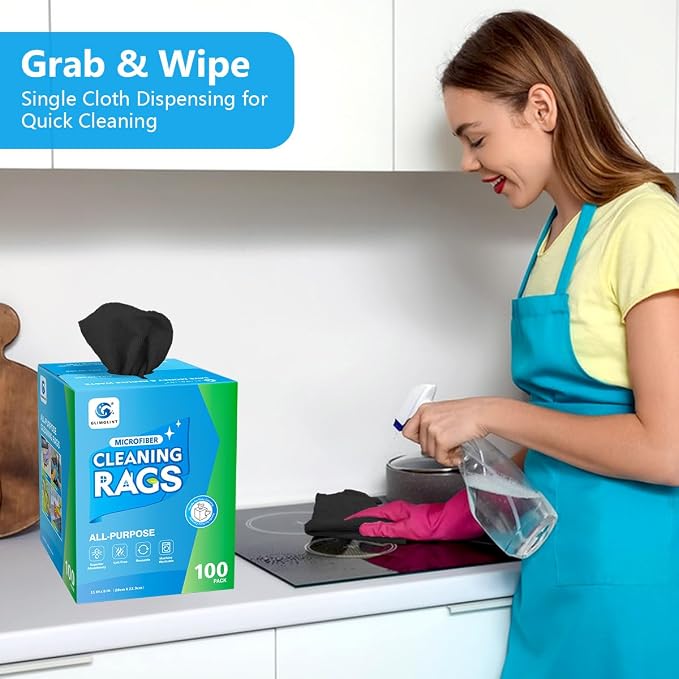GLIMGLINT Black Microfiber Cleaning Cloth, 100 Pack Cleaning Rags, Ultra - Image 8