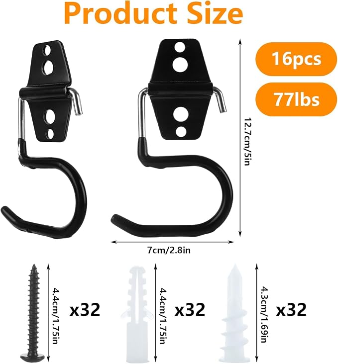 16 Pack Metal Garage Hooks S Hooks Heavy Duty Metal Large S Hooks and Broom and - Image 2