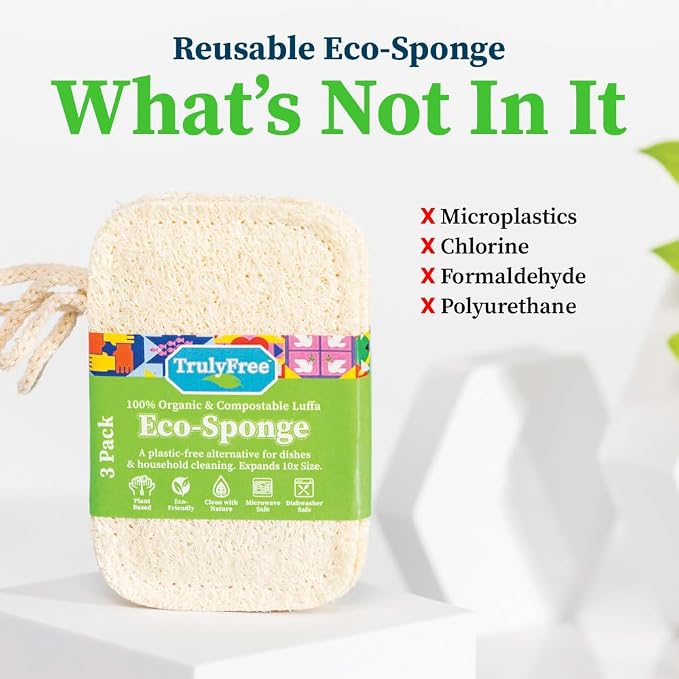 Truly Free Natural Cleaning Sponges, 100% Organic Luffa Dish Scrubber, - Image 5