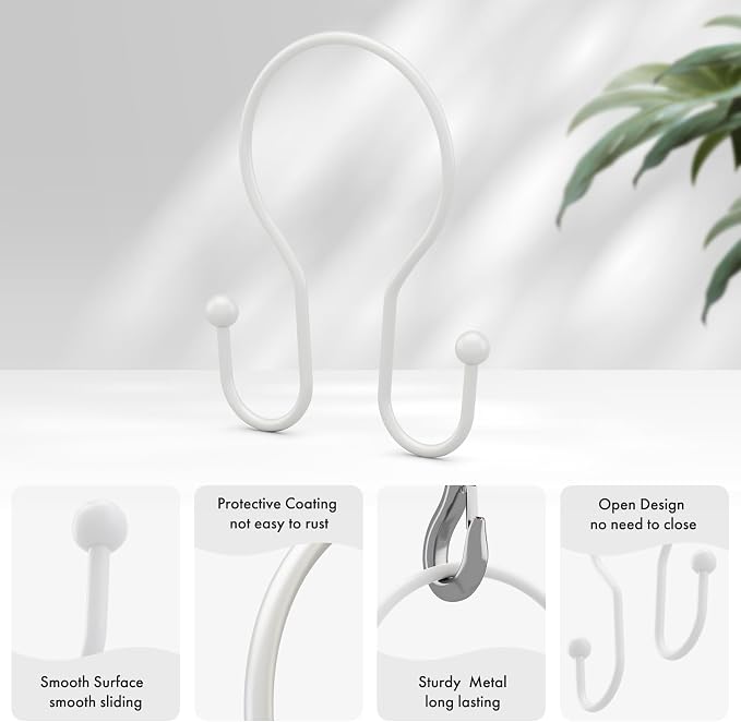 AmazerBath White Shower Curtain Hooks, Shower Curtain Rings, Simple Double - Image 2