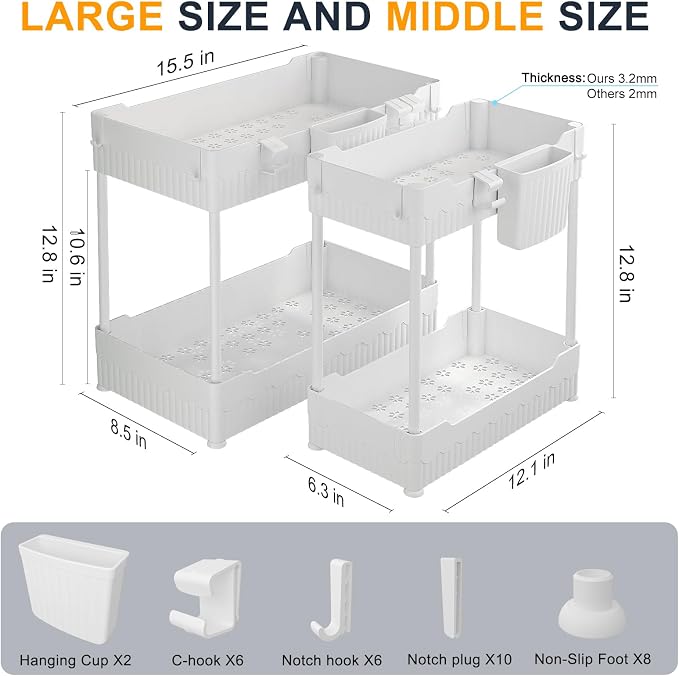 2 Pack Under Sink Organizer, Under Bathroom Cabinet Organizer - Image 5