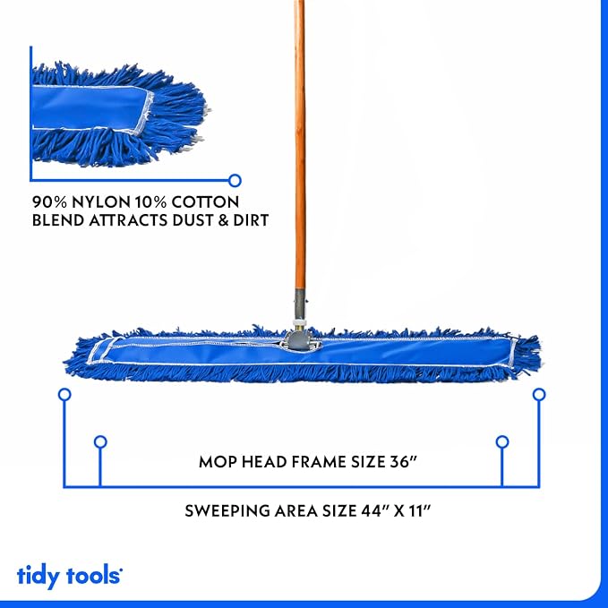 36 Inch Blue Commercial Dust Mop & Floor Sweeper – Wood Handle Floor Mop - Image 3