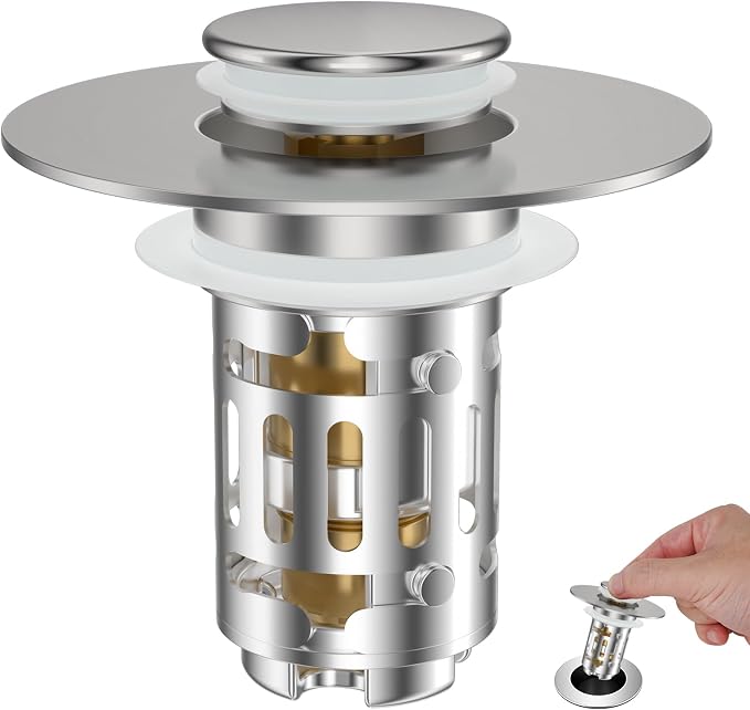 Hibbent Universal Bathroom Sink Drain Strainer, Upgraded 3 in 1 Pop Up Stopper by Hibbent