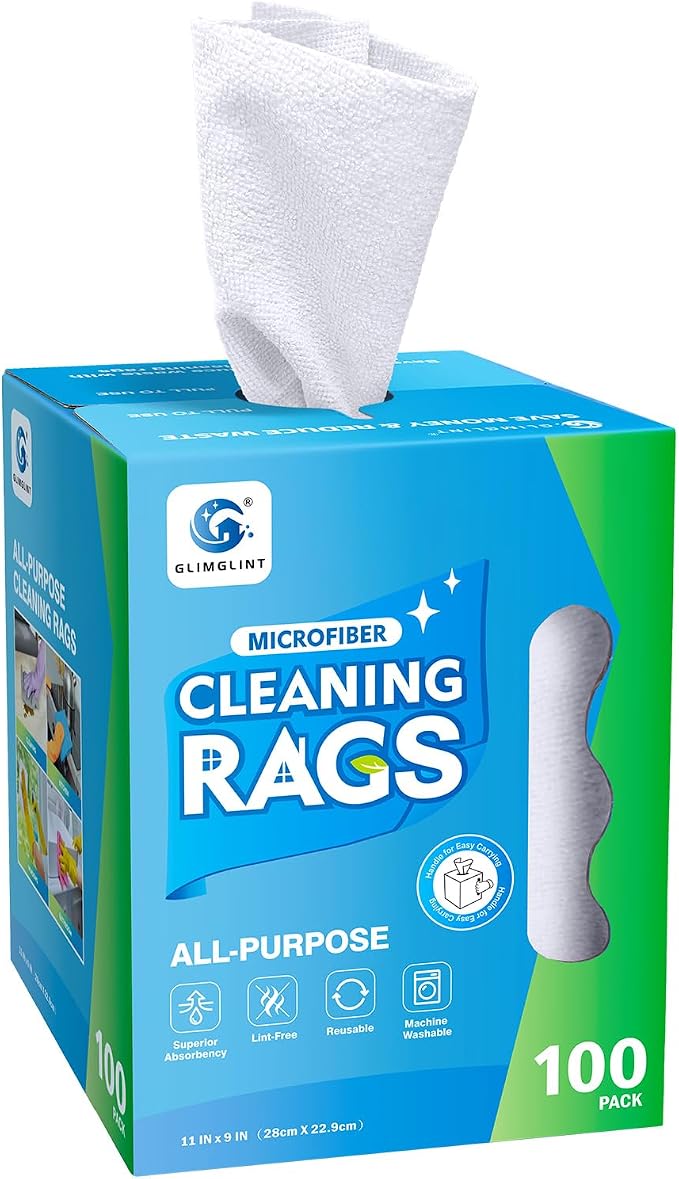 GLIMGLINT White Microfiber Cleaning Cloth, 100 Pack Cleaning Rags, Ultra by Unknown