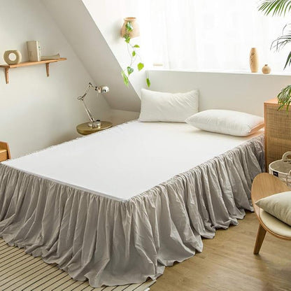 Simple&Opulence Belgian Linen Bed Skirt with Classic 14 inch Tailored Drop Dust Ruffle, Easy Fit Breathable Premium Natural Flax- Pleated Grey, King