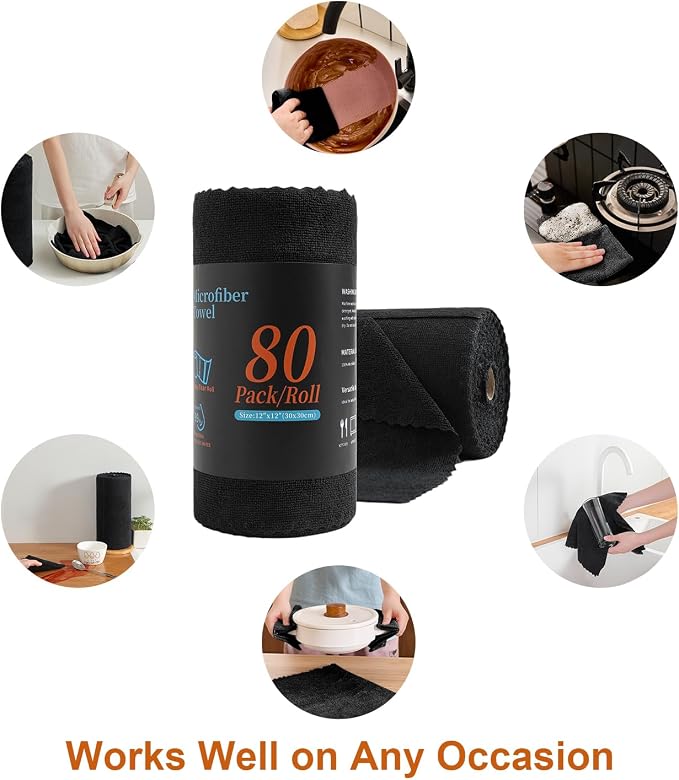 80 Pack Microfiber Cleaning Cloth Roll, Lint Free Rags & Tear Away Reusable - Image 7