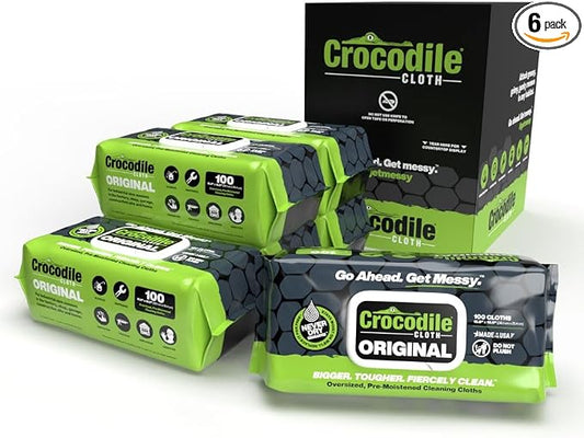 Crocodile Cloth Original Cleaning Wipes, Water-Based, Safe on Skin, Cuts Grease by CrocodileCloth