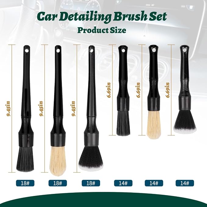7PCS Car Detailing Brush Set, Ultra Soft Boars Hair Car Interior Detailing - Image 2
