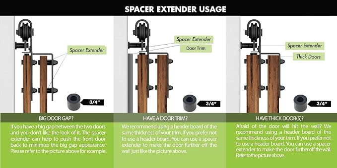 Homacer Sliding Barn Door Hardware Black Rustic 3/4“ Spacer Extender-Set of 5 - Image 4