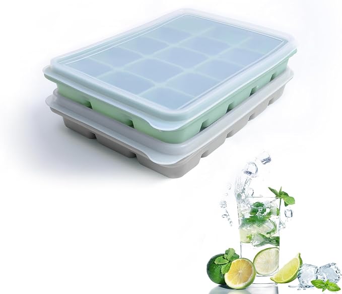 Ice Cube Trays Set of 2, Easy Release 15 Flexible Silicone Ice Cube Molds by Tvmania