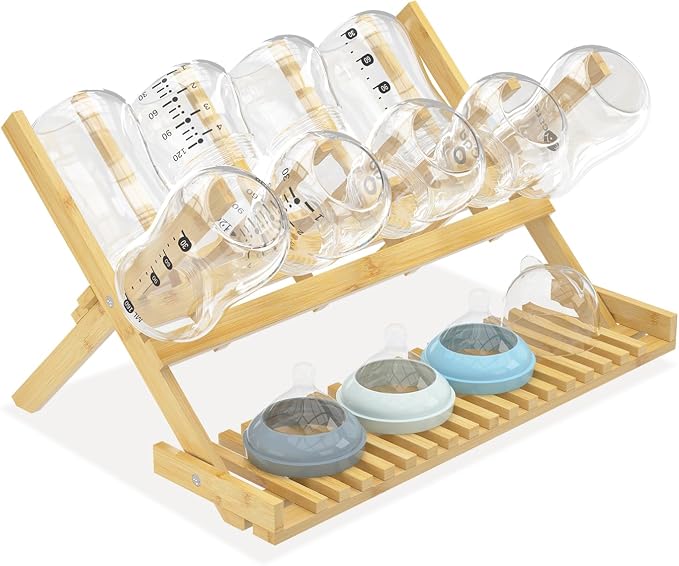 DSVENROLY Baby Bottle Drying Rack Foldable Vertical Bamboo Milk Bottle and by Unknown