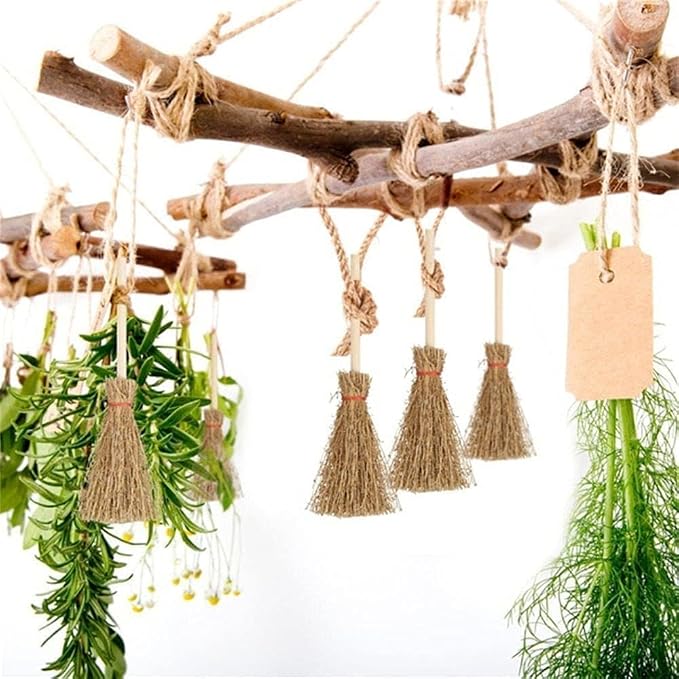5Pcs Mini Witch Brooms for Dollhouse, Handmade 1:12 Scale Broomstick Set - Image 4