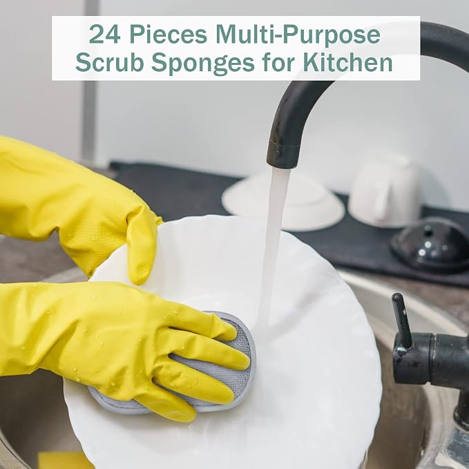 24 Pack Multi Purpose Scrub Sponges Non Scratch Microfiber Sponge Cleaning Dish - Image 6