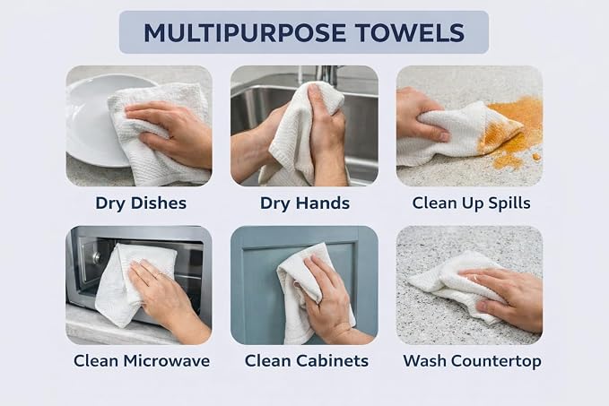 Serafina Home White Kitchen Hand Dish Towels: 100% Cotton Cloth Soft Cleaning - Image 7