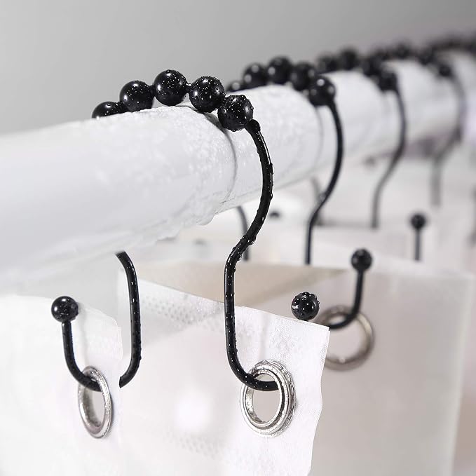 Goowin Shower Curtain Hooks, Stainless Steel Black Shower Curtain Hooks - Image 2