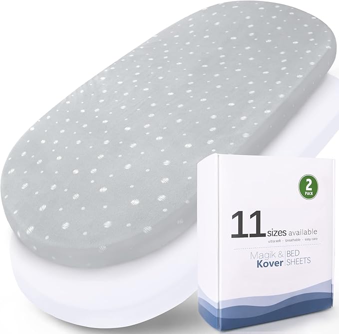 Bassinet Sheets 2 Pack, Fit for SNOO Smart Sleeper, UPPAbaby Bassinet, Chicco LullaGo Anywhere Bassinet and Moses Basket, Baby Boy/Girl, Ultra Soft & Super Stretchy, White & Grey Ball,13" x 30"