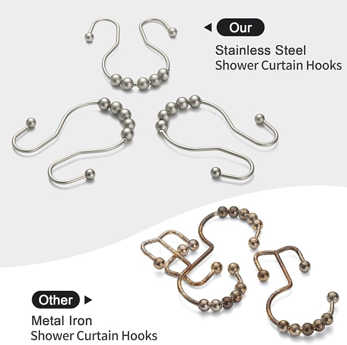 Goowin Shower Curtain Hooks, Stainless Steel Shower Curtain Hangers, Double - Image 2