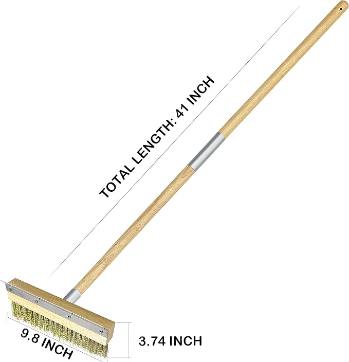 LRUI Pizza Oven Brush with Scraper, 41-Inch Long Wood Handle Brass Bristles - Image 2