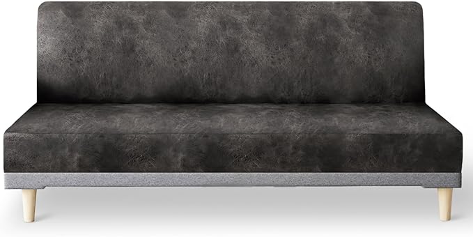 molasofa Leather Like Stretch Futon Slipcover Armless Futon Bed Sofa Cover Furniture Protector with Elastic Bottom, Soft and Washable Futon Cover for Sofa Bed Stay in Place（Medium，Khaki）