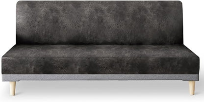 molasofa Leather Like Stretch Futon Slipcover Armless Futon Bed Sofa Cover Furniture Protector with Elastic Bottom, Soft and Washable Futon Cover for Sofa Bed Stay in Place（Medium，Khaki）
