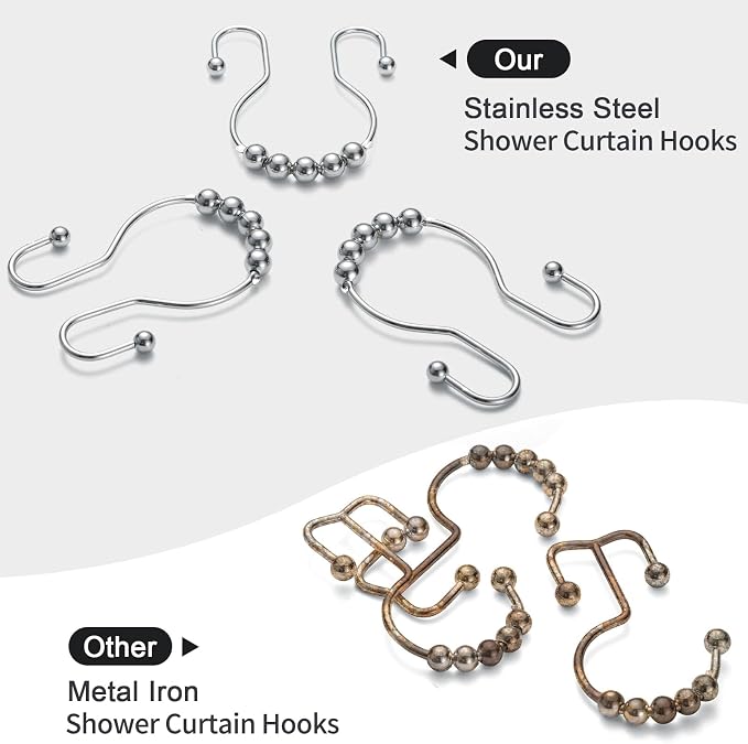 Goowin Shower Curtain Hooks, Stainless Steel Shower Curtain Hangers, Double - Image 2
