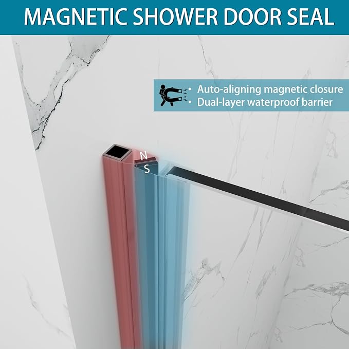 Framelss Single Swing Hinged Shower Door, 5/16" Tempered Glass - Image 7