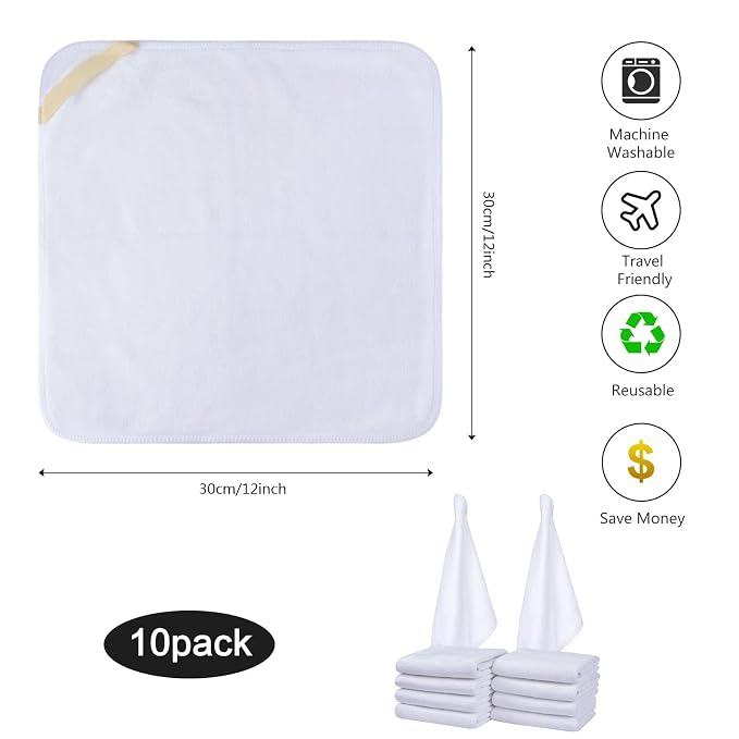 SINLAND Microfiber Facial Cloths Fast Drying Washcloth 12inch x 12inch White 10 - Image 2