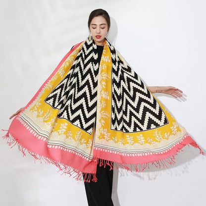 DANA XU 100% Merino Wool Extra Large Pashmina Blanket Travel Scarf Cashmere Wrap for Women Fall Winter Oversize Shawl Floral