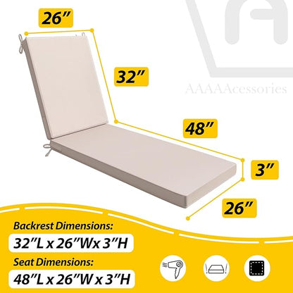 AAAAAcessories Outdoor Chaise Lounge Cushions, Waterproof, Fade-Resistant Patio Furniture Replacement Cushions, 80" x 26" x 3", Khaki Beige
