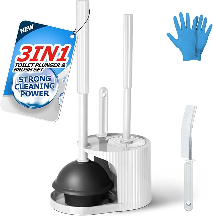 3 in 1 Toilet Brush and Plunger Set, Toilet Bowl Brush Plunger Set, Toilet by FORASTO