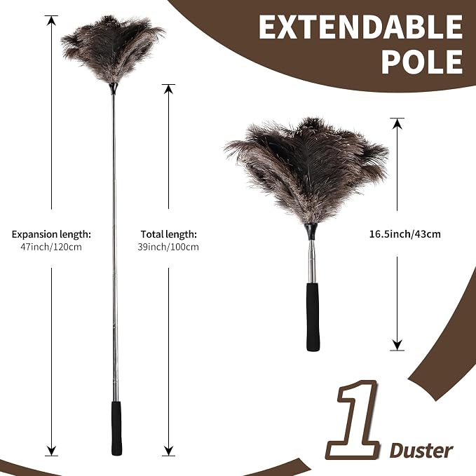 Ostrich Feather Duster 16.5-47Inch Reusable Fluffy Natural Detachable Ostrich - Image 2