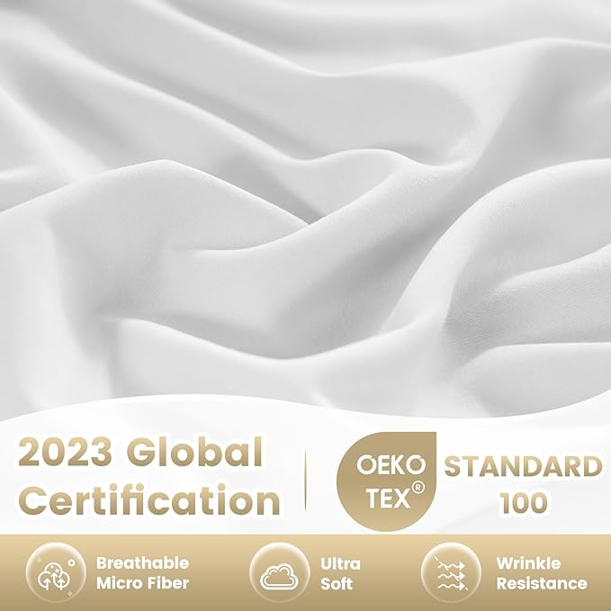 Twin XL Sheet Set - 3 Piece Silky Soft Breathable Bed Sheet & Pillowcase Set, 16" Deep Pocket Hotel Luxury Wrinkle Free Easy Care Bedding Sheets, White