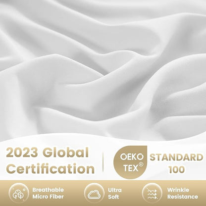 Twin XL Sheet Set - 3 Piece Silky Soft Breathable Bed Sheet & Pillowcase Set, 16" Deep Pocket Hotel Luxury Wrinkle Free Easy Care Bedding Sheets, White