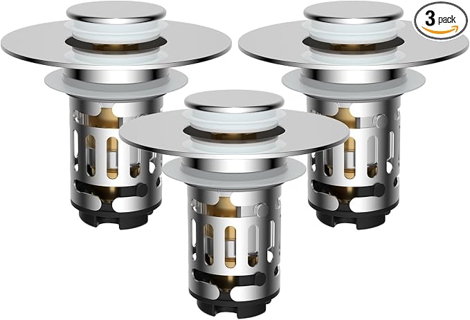 Hibbent 3 Pack Upgraded 3 in 1 Bathroom Sink Drain Strainer, Universal Pop Up by Hibbent