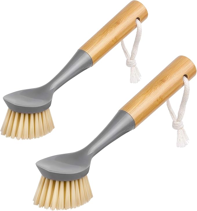 MR.SIGA Dish Brush with Bamboo Handle Built-in Scraper, Scrub Brush by MRSIGA