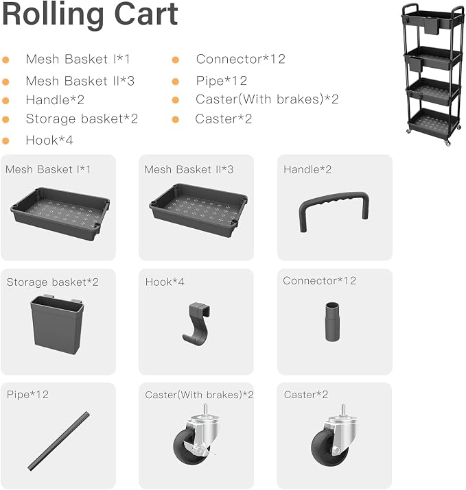 4 Tier Rolling Utility Cart - Image 4