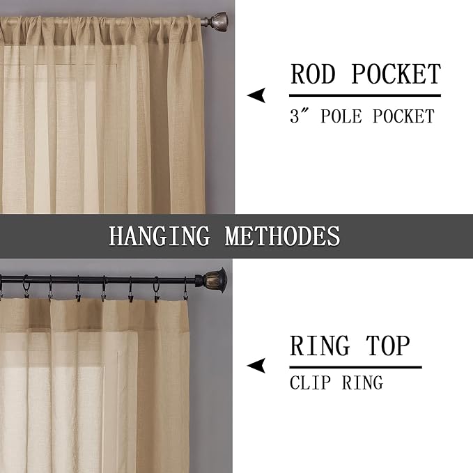 Tollpiz Sheer Tier Curtains Kitchen Linen Textured Half Curtain Sheers Light - Image 5