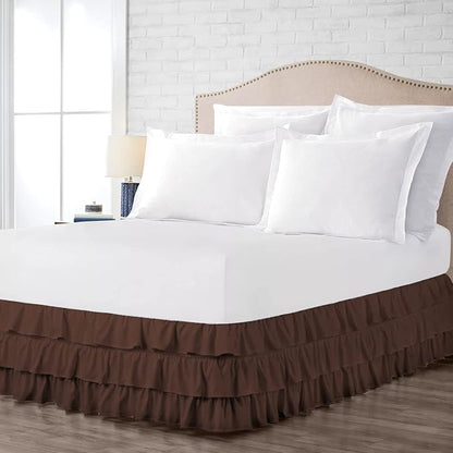 Multi-Ruffle Bed Skirt, Soft Multi Elastic Dust Ruffles with Wrap Around Bed Skirt Easy Fit with 18 Inch Drop 100% Cotton 800 Thread Count (California King, Chocolate)