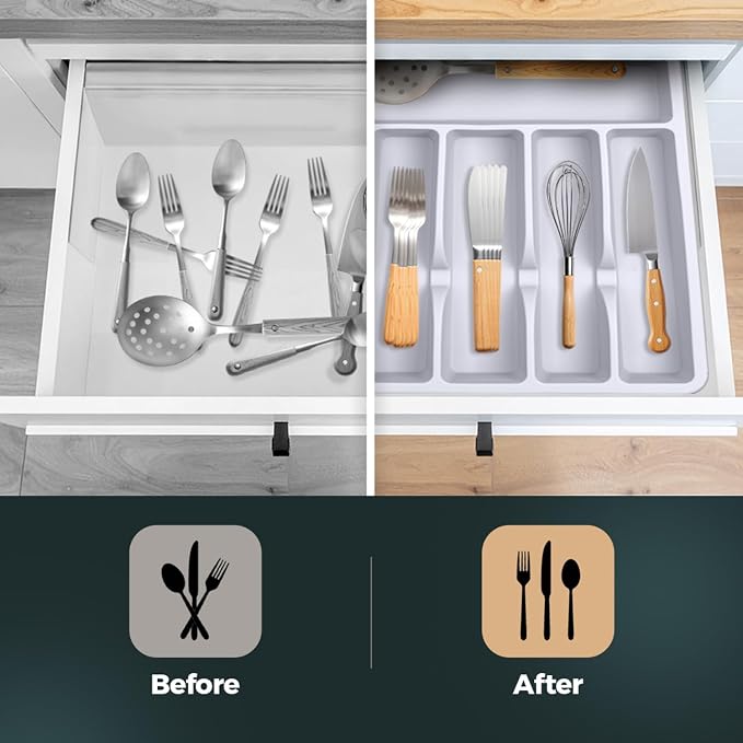 Silicone Silverware Drawer Organizer – Non-Slip Utensil Holder - Image 4